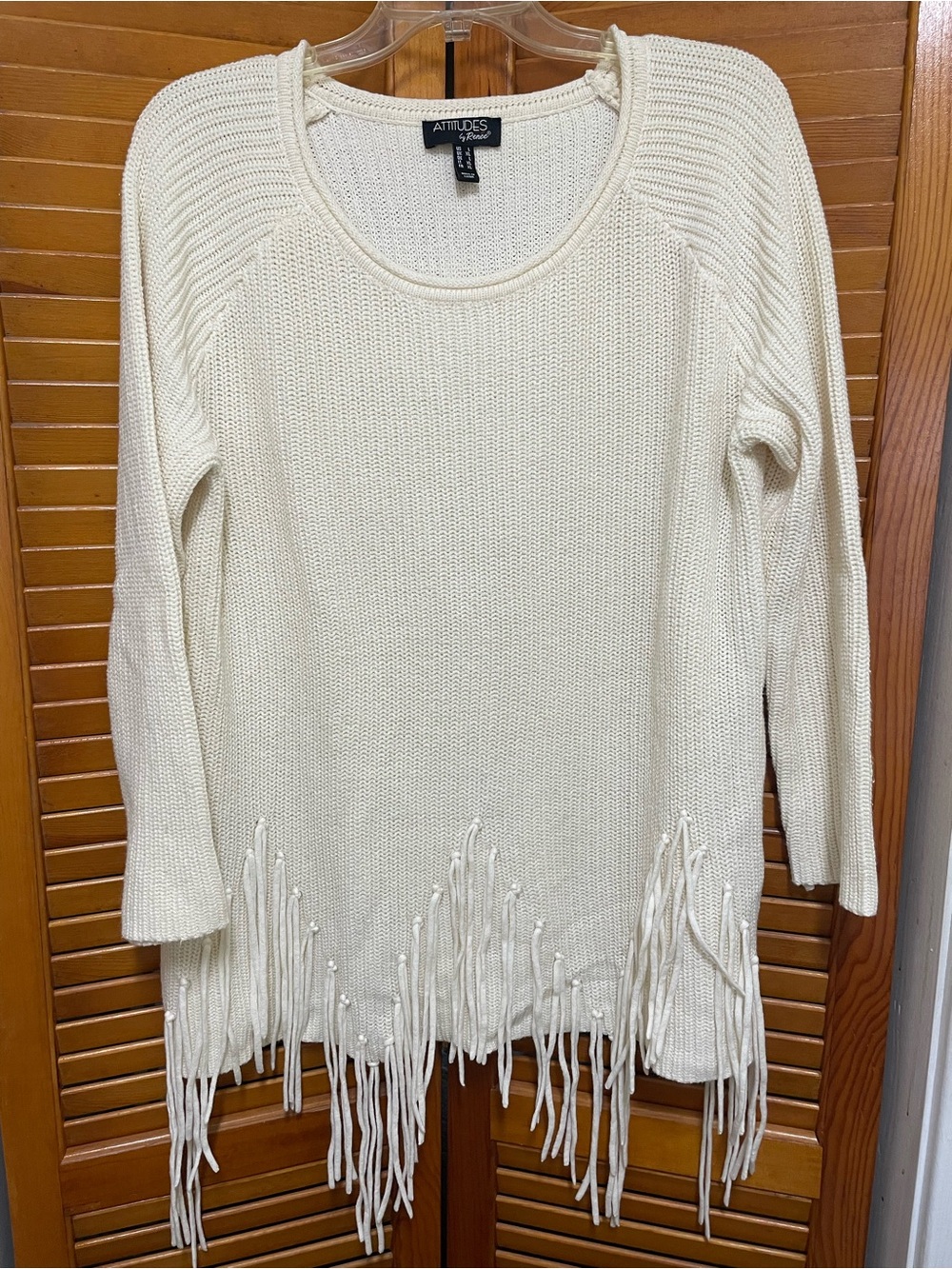 Attitudes by Renee Cream Fringe Hem Knit Tunic
